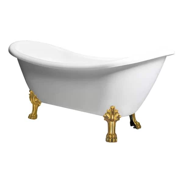 castellousa Daphne 59.05 in. x 28.34 in. Freestanding Soaking White Acrylic Bathtub With Center Drain And Gold Tiger Feet