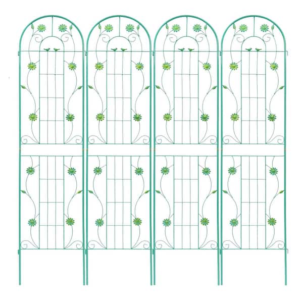 Outdoor 4-Pack Garden 86.7 in. H x 80 in. W Metal Rustproof Trellis, Flower Support for Climbing Plants, Green