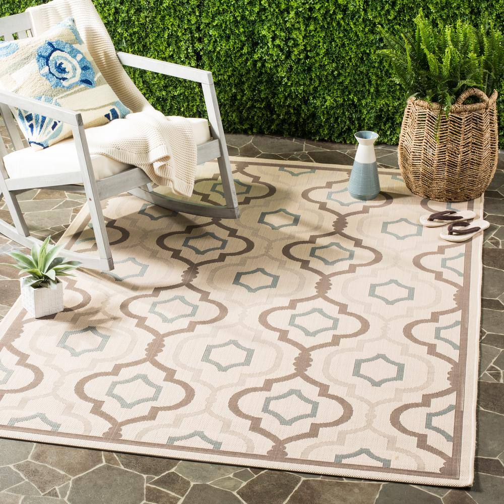 Courtyard Geometric Trellis Beige 5'3" x 7'7" Indoor/Outdoor Rug