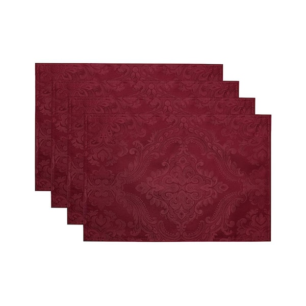 Caiden Elegance Damask Placemat, Set of 4, Cranberry - 13"W x 19"L