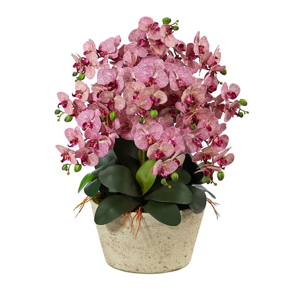 Nearly Natural 33 in. Phalaenopsis Orchid Artificial Arrangement in White Vase