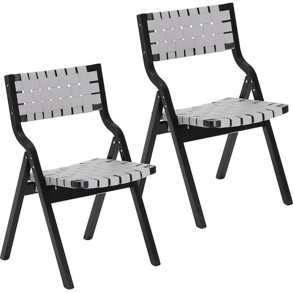 Folding Chairs, Wooden Indoor Stackable Dining Chairs for Kitchen & Dining Room Chair Woven Seat & Webbing Back,Set of 2
