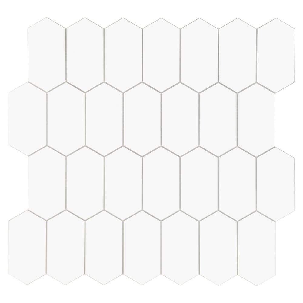 White Hexagonal Peel and Stick Stone Mosaic Tile Sheet