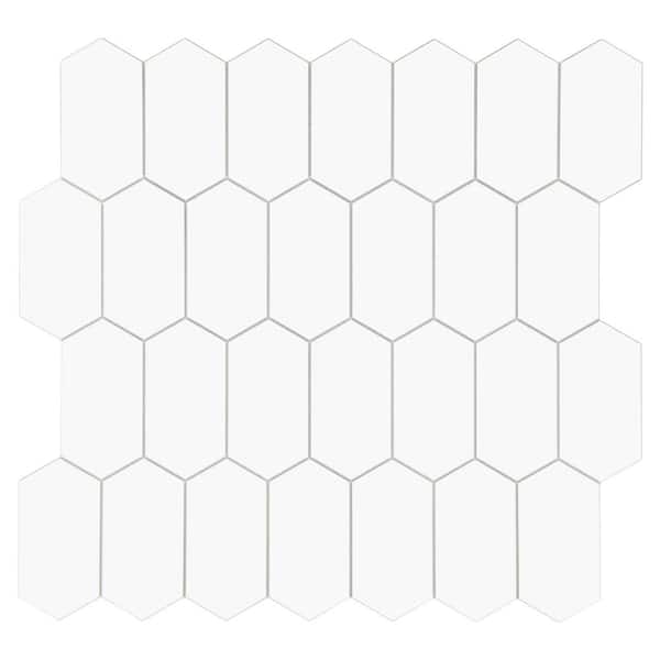 sunwings Small Long Hexagon 12 in. x 11.5 in. White Peel and Stick Backsplash Stone Composite Wall Tile (10-Tiles, 9.68 sq. ft.)