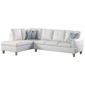 25 in. W Rolled Arm 2-Piece Leather Straight Sofa in White
