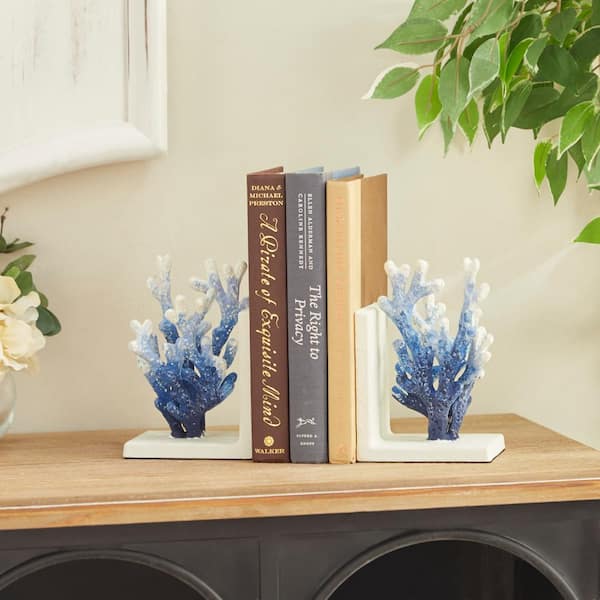 Litton Lane Blue Metal Ombre Coral Bookends (Set of 2)