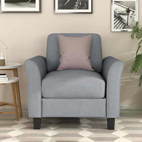 Urtr Dark Gray Modern Accent Chair Upholstered Linen Fabric Living Room Armrest Single Sofa Comfy For Bedroom