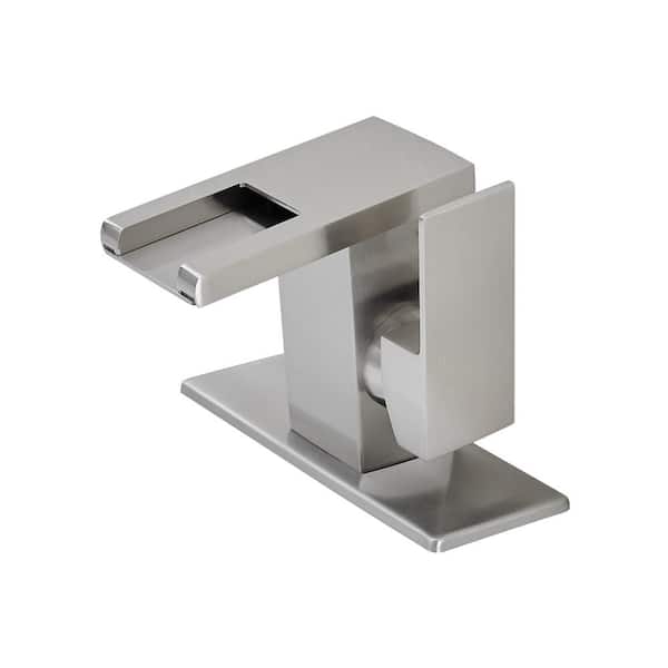 Dimakai Single Handle Single Hole Bathroom Faucet with Deck Plate Included and LED Temperature Sensor Light in Brushed Nickel