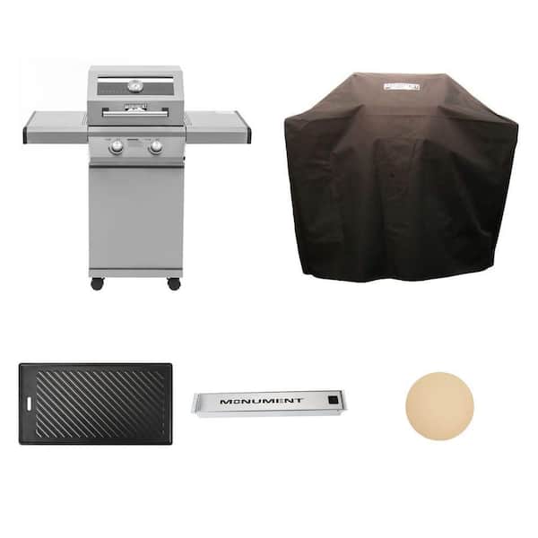 2-Burner Stainless Propane Grill with LED Controls, 43 in. Cover, K11 Plate, Smoke Box and Pizza Stone