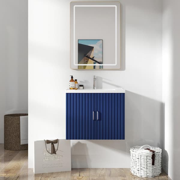 23.62 in. W x 17.72 in. D x 18.7 in. H Single Sink Wall Bath Vanity in Blue with White Ceramic Top