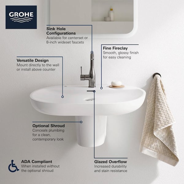 Essence 27 in. x 18 in.Wall Mounted Bathroom Sink 8 in. Widespread in Alpine White Fireclay