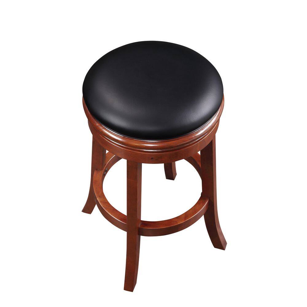 Cherry 30" Backless Swivel Wood Bar Stool with Leather Seat