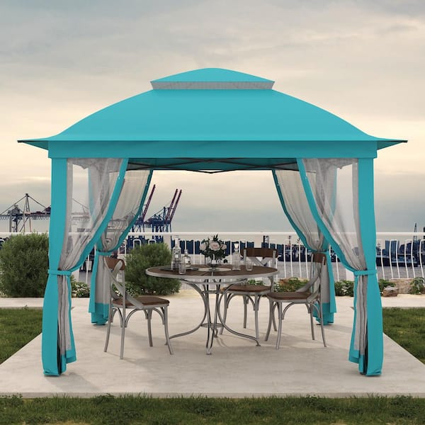 11 ft. x 11 ft. Pro Series Outdoor Instant Canopy Shelter Tent with Mosquito Netting Metal Frame Storage Bag, Blue
