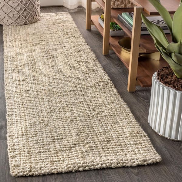 Light Ivory 2 ft. x 10 ft. Pata Hand Woven Chunky Jute Runner Rug