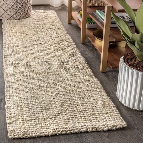 JONATHAN Y Light Ivory 2 ft. x 12 ft. Pata Hand Woven Chunky Jute Runner Rug