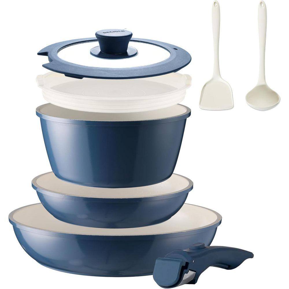 JFVKAF 8-Piece Blue Ceramic Nonstick Cookware Set with Removable Handle ...