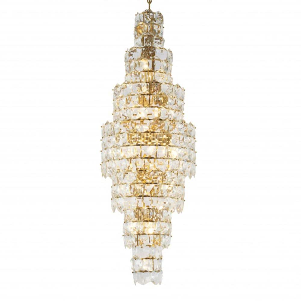Elegant 67" Brass and Crystal Seven Tier Chandelier
