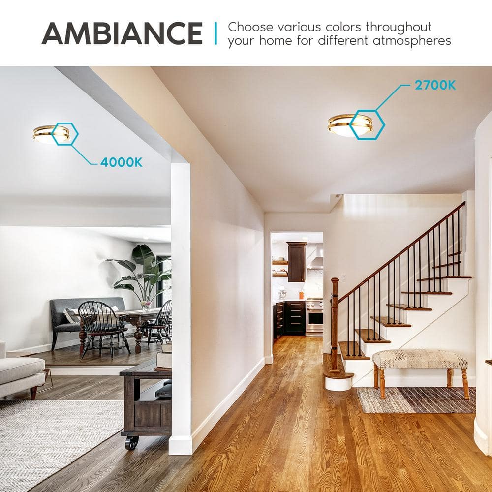 Elegant 18" Brushed Brass LED Ceiling Light with Color Select Feature