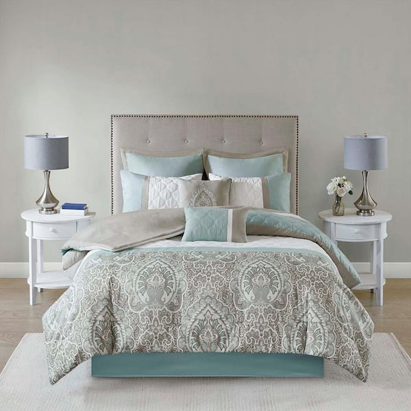 Unbranded 8-Piece Seafoam Queen Comforter Set, Bedding Comforter Sets with 1-Comforter, 4-Shams, 1-Bedskirt, 2-Pillow