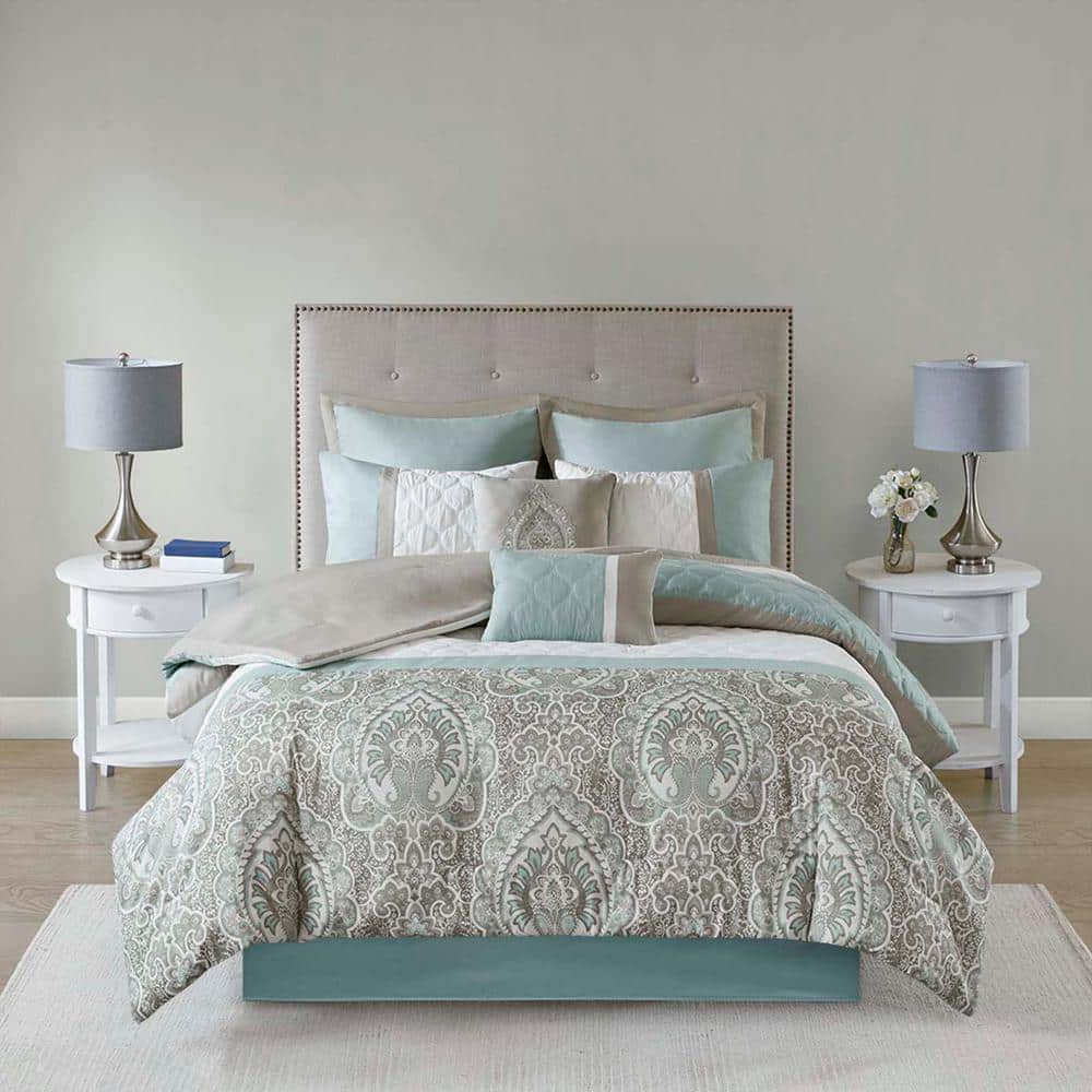 8-Piece Seafoam King Comforter Set, Bedding Comforter Sets with 1 Comforter