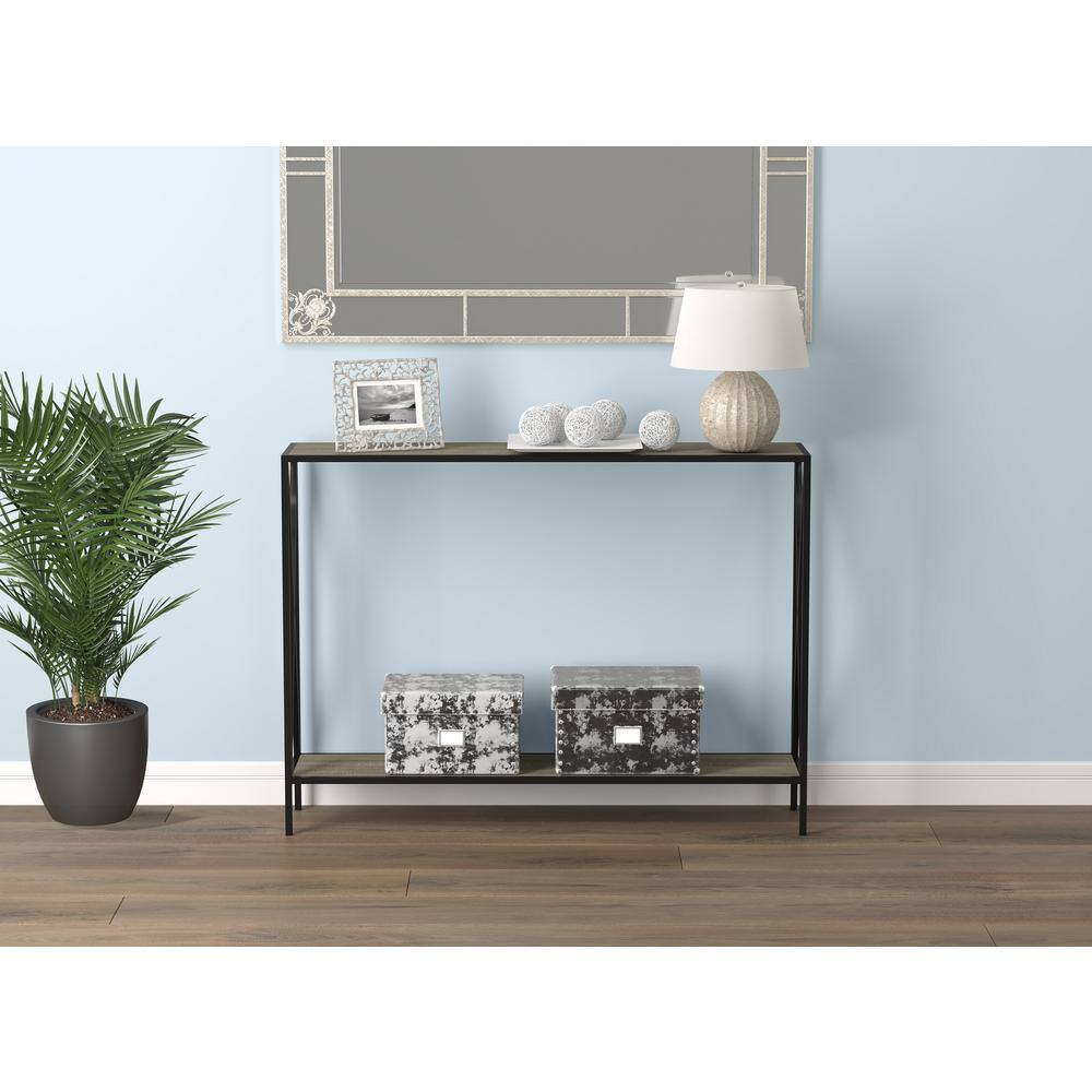 39.5" Black Metal and Dark Taupe Wood Console Table with Storage