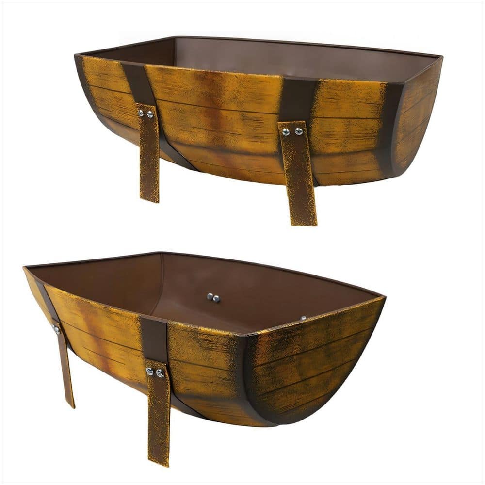15.43 in. x 5.31 in. Metal Brown Outdoor Flower Pot Half Barrel Planter with Legs for Garden Backyard price history on PriceWatchPro
