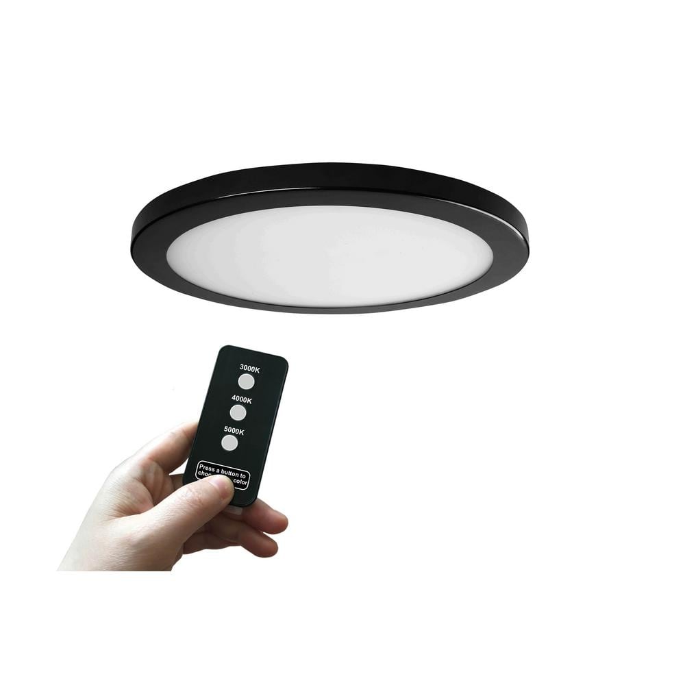 Black Round LED Flush Mount Light with Remote Control