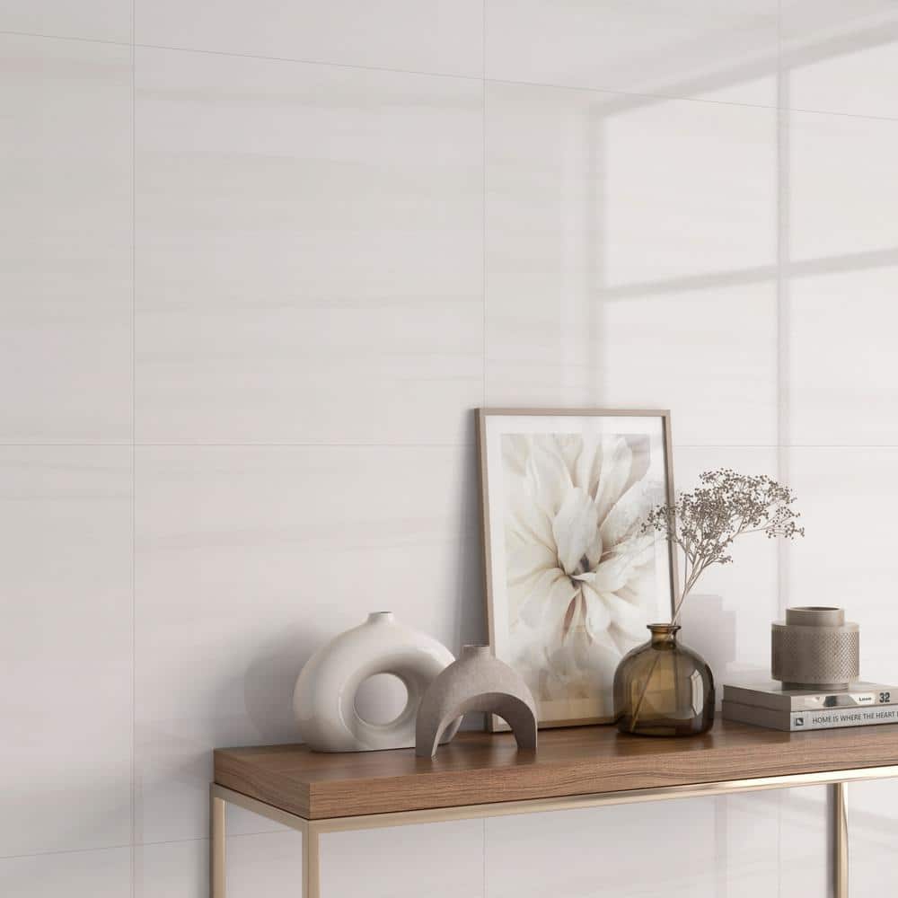Terius Dolomite Warm White Polished Marble Look Porcelain Tile