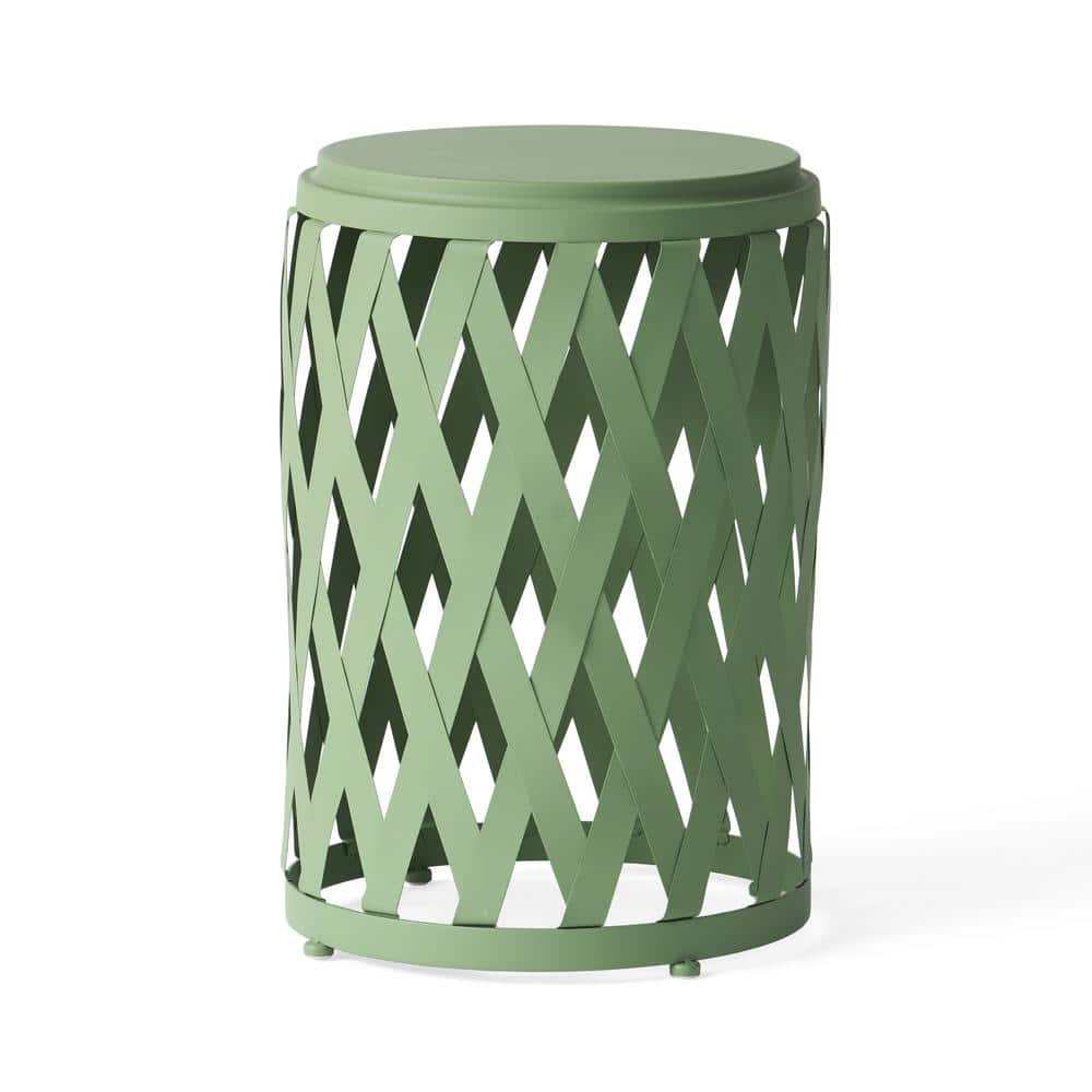 Green Round Iron Outdoor Side Table, for Garden, Deck, Backyard