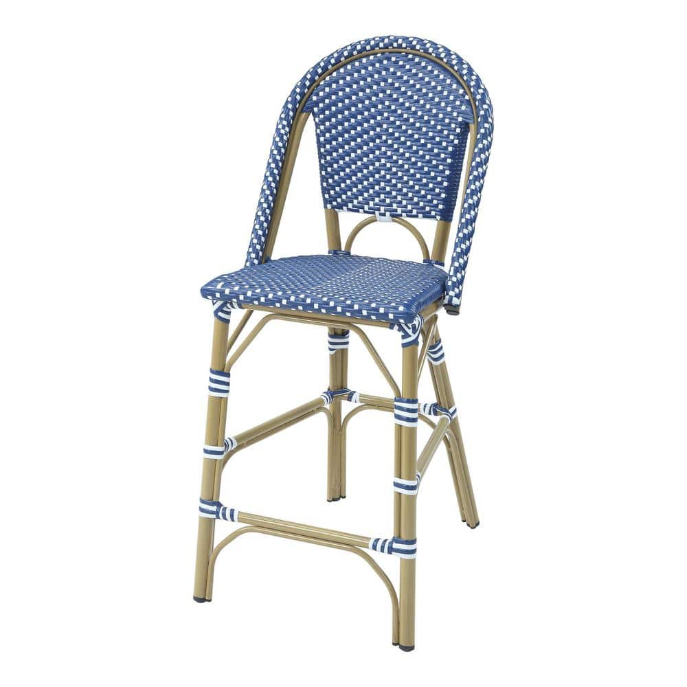 Country Bar Stool Cushions, Round Blue And White Stripe