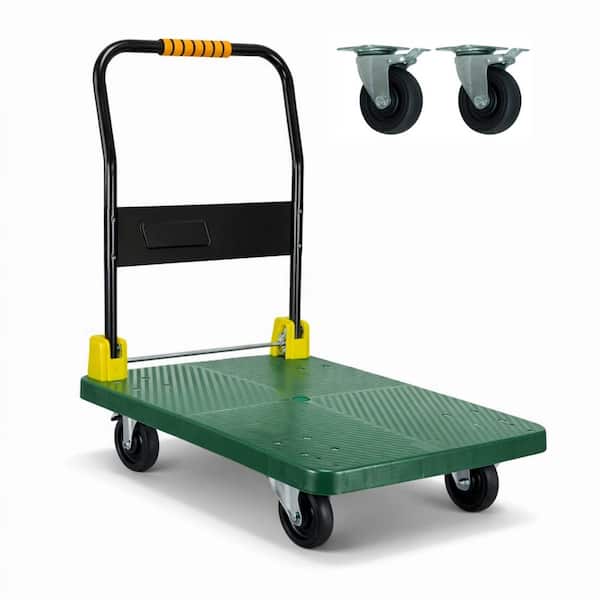 440 lb. Capacity Heavy Duty Foldable Platform Hand Truck, Push Cart Dolly 4 in. TPR Wheels and Brakes, Non-Slip Deck