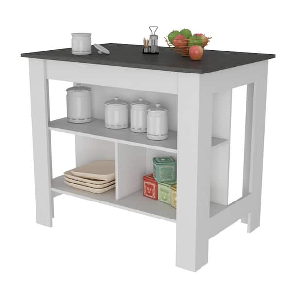 Multi-Colored 40.5 in. Kitchen Island with 3-Side Shelves