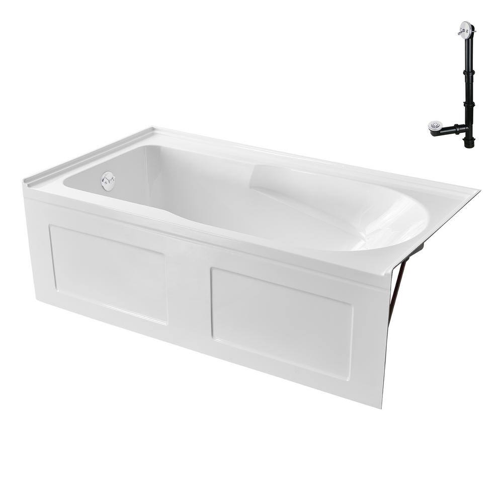 Glossy White 60" Acrylic Alcove Bathtub with Left-Hand Drain
