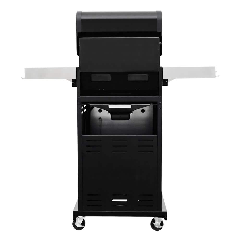 Compact Black Propane Gas Grill with Foldable Side Tables