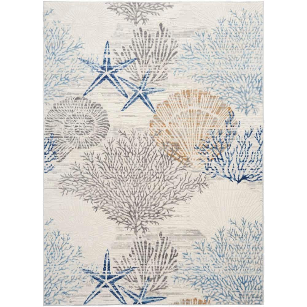 Pompeii Ivory Gray Blue Coastal Synthetic 4' x 6' Area Rug