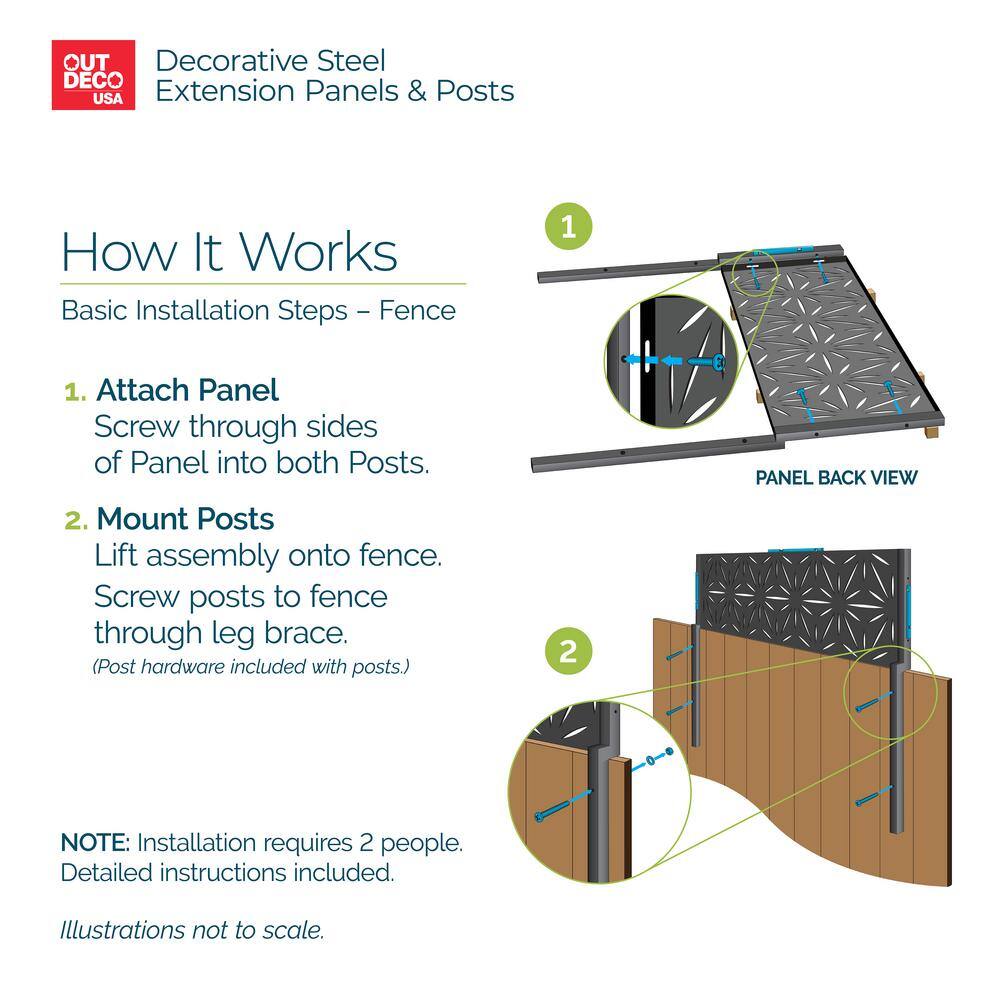 Black Galvanized Steel Decorative Privacy Panel with Star Pattern