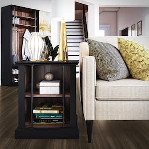 Ameriwood Home Hutton Two-Toned Rustic End Table with 2-Open Shelves, Black and Walnut