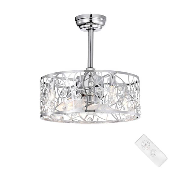 Edvivi 18 in. Glam Indoor Chrome Drum Reversible Ceiling Fan with Crystal Light Kit and Remote Control