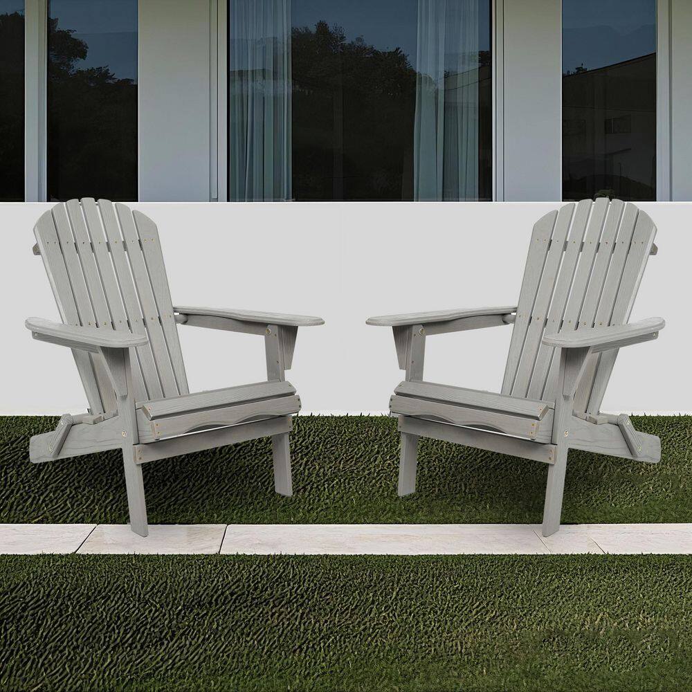 Gray Solid Wood Outdoor Folding Embossed Adirondack Chair, Wooden Lounge Patio Chair, Lounge Patio Chair (2-Pack) price history on PriceWatchPro