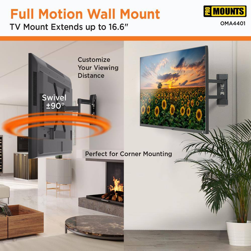 ProMounts Full Motion Black Steel TV Wall Mount for 23"-60" TVs