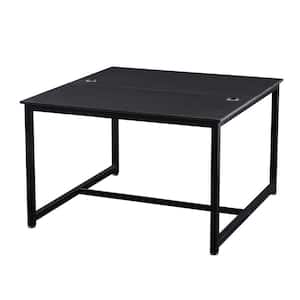 47.2 in. W Rectangular Black MDF Desktop Solid Steel Frame Writing Desk Extra Large Double Workstation Desk