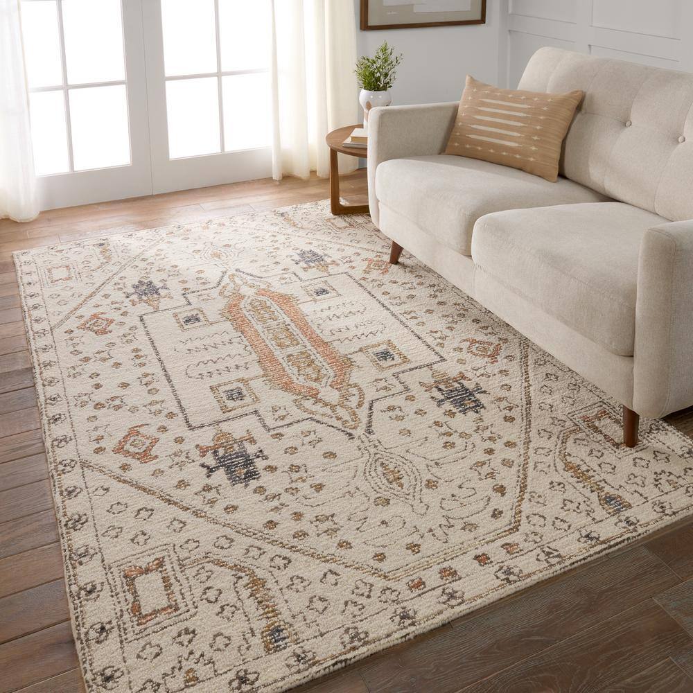 Ivory and Gray Hand-Tufted Wool Medallion Rug, 8' x 10'