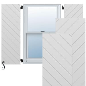 EnduraCore Diagonal Slat Modern Style 18-in W x 80-in H Raised Panel Composite Shutters Pair in White