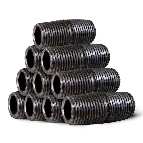10 Pack/Short 1-1/2'' D. Black Steel Nipple Threaded Pre Cut Pipe Connectors 