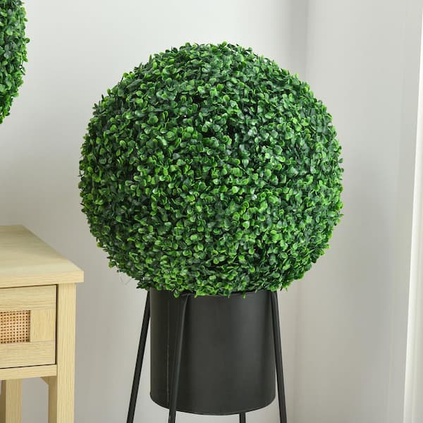 PRIMROSE CARNATION LLC 2-Pack 1.3 ft. Artificial Ball Boxwood Topiary Tree Balls, Indoor Outdoor Fake Plants for Home Office Living Room Decor
