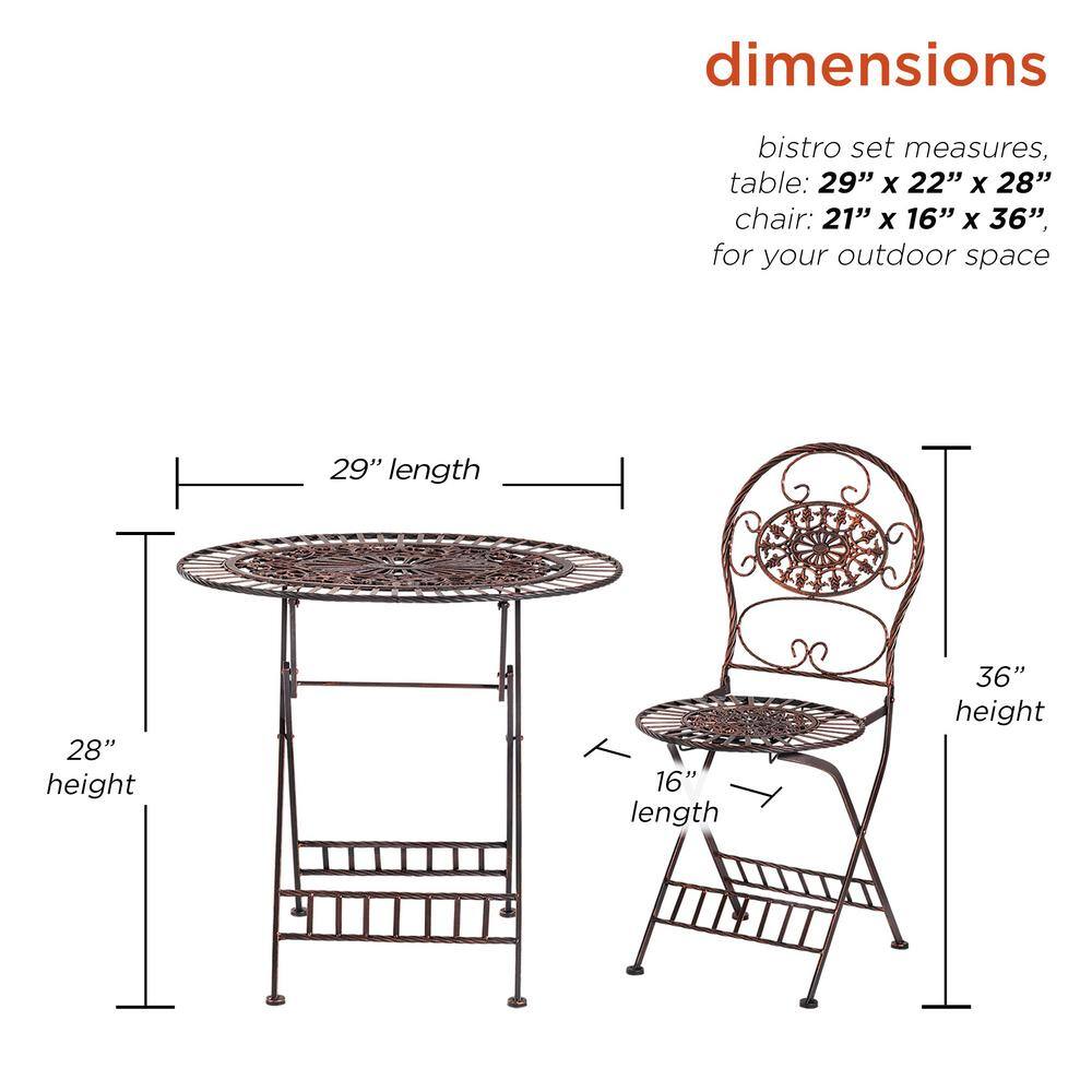 Bronze Floral 3-Piece Metal Outdoor Bistro Set