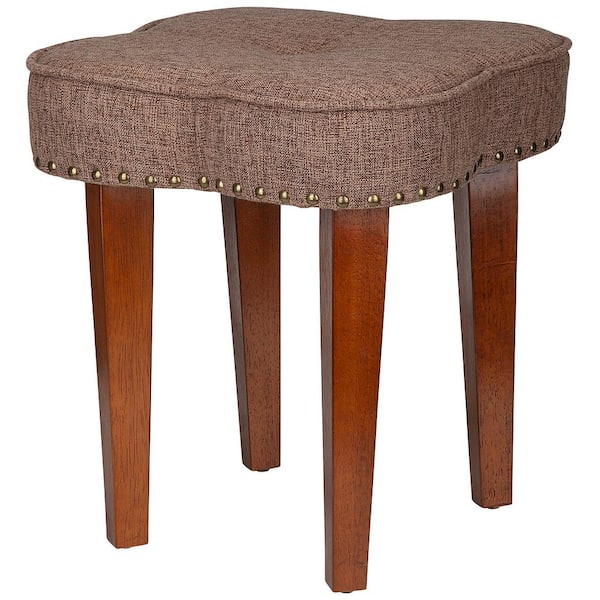 Design Toscano Dunhill Cloverleaf Brown Boudoir Stool with Upholstered Seat (17.5" H X 16" W X 16" D)