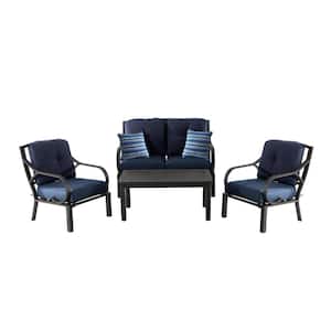 Norman 4-Piece Aluminum Deep Seating Patio Conversation Set with Blue Cushions