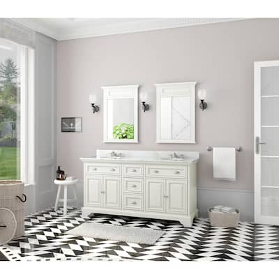 Sadie 67 in. W x 21.5 in. D Vanity in Matte Pearl with Marble Vanity Top in Natural White with White Sink
