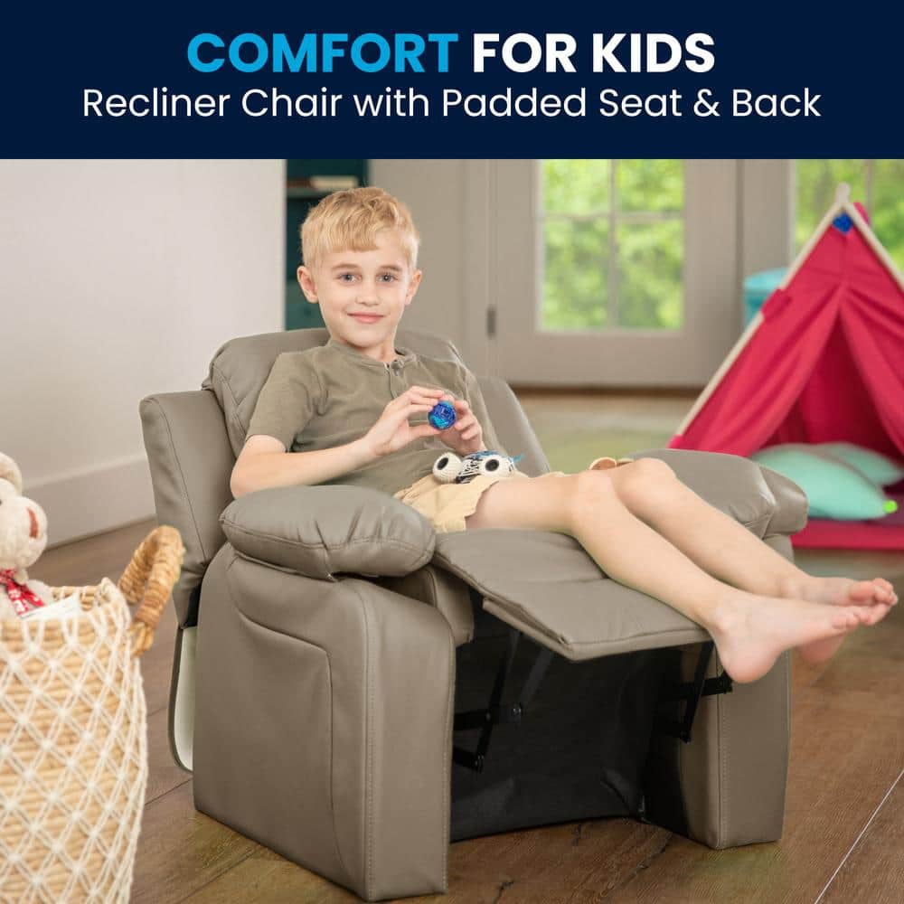 Comfy Spot Beige Microfiber Kids' Recliner with Cup Holder